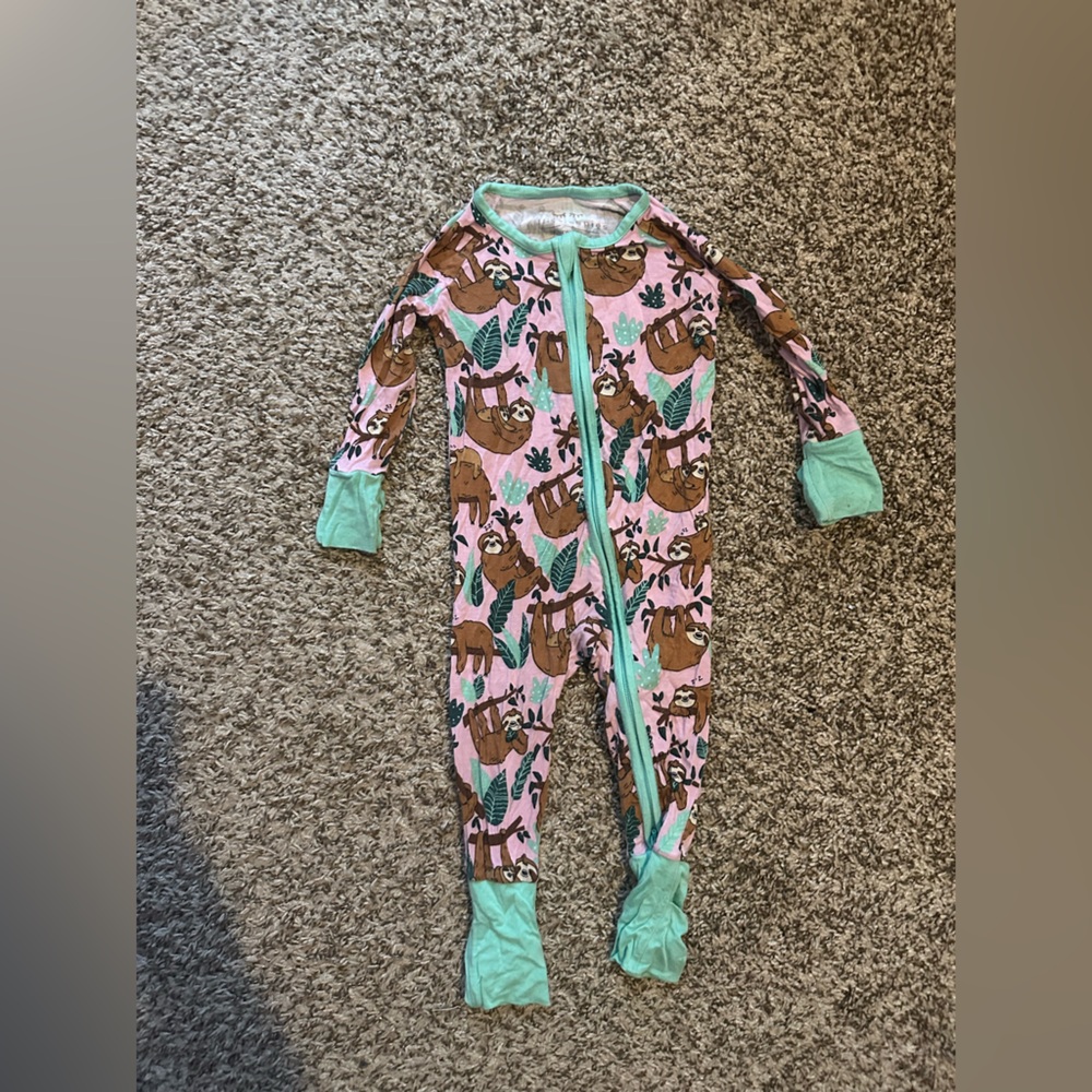 Little Sleepies Sloth Print Footie - Pink and Green